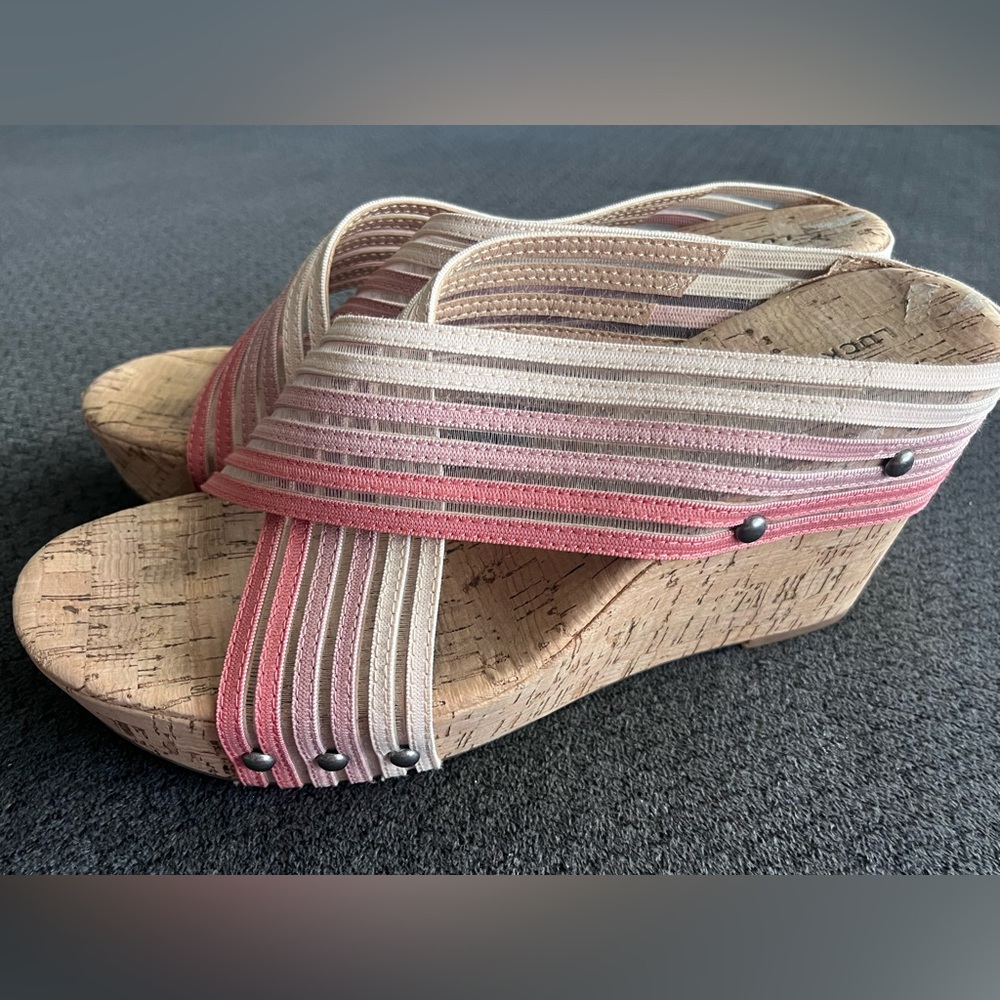 Lucky Brand Mykayla Cork Wedge Sandals, Size 8.5